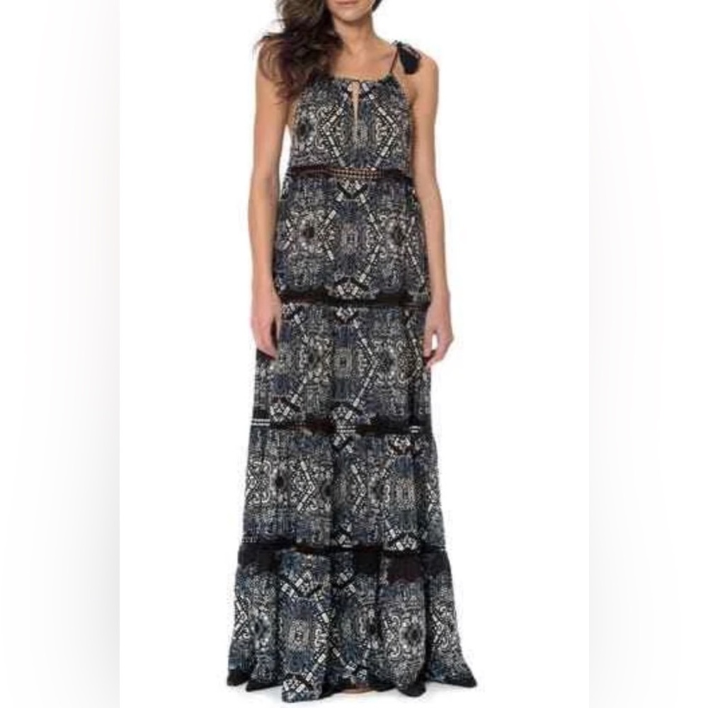 Red Carter Tiered Cover-Up Maxi Dress | Small | Boho Beach Resort Swim Cover-Up